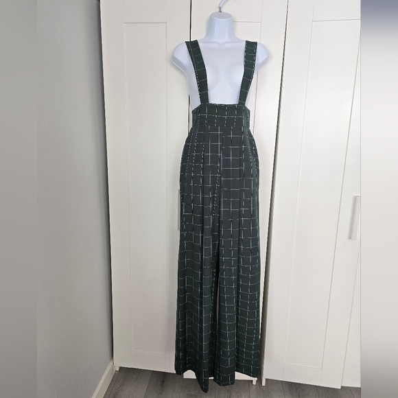 NWOT Rare Unique Vintage Windowpane Emerald Rochelle Plaid Suspender Pants - Picture 3 of 10